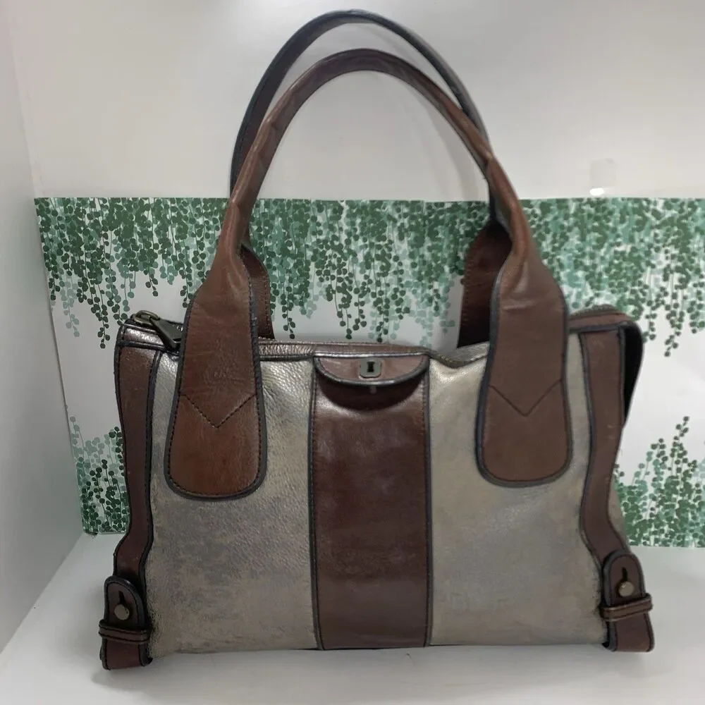Fossil Reissue Weekender Distressed Leather Pebble Satchel Purse Womens